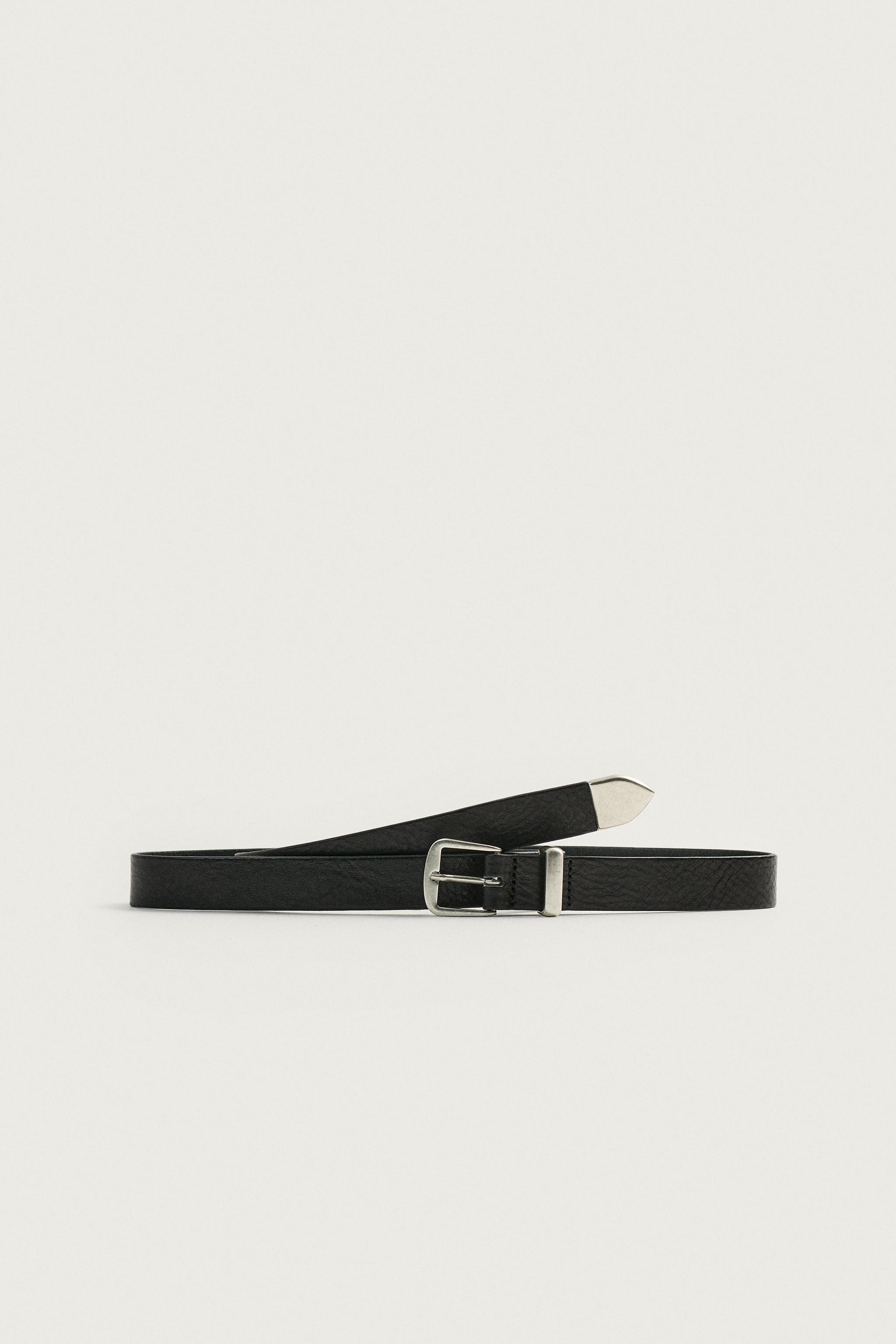LEATHER BELT WITH METAL TIP
